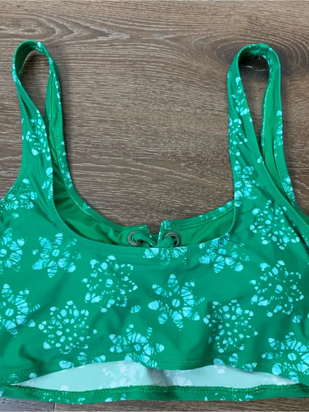 Aerie womens green printed scoop bikini set swimsuit L